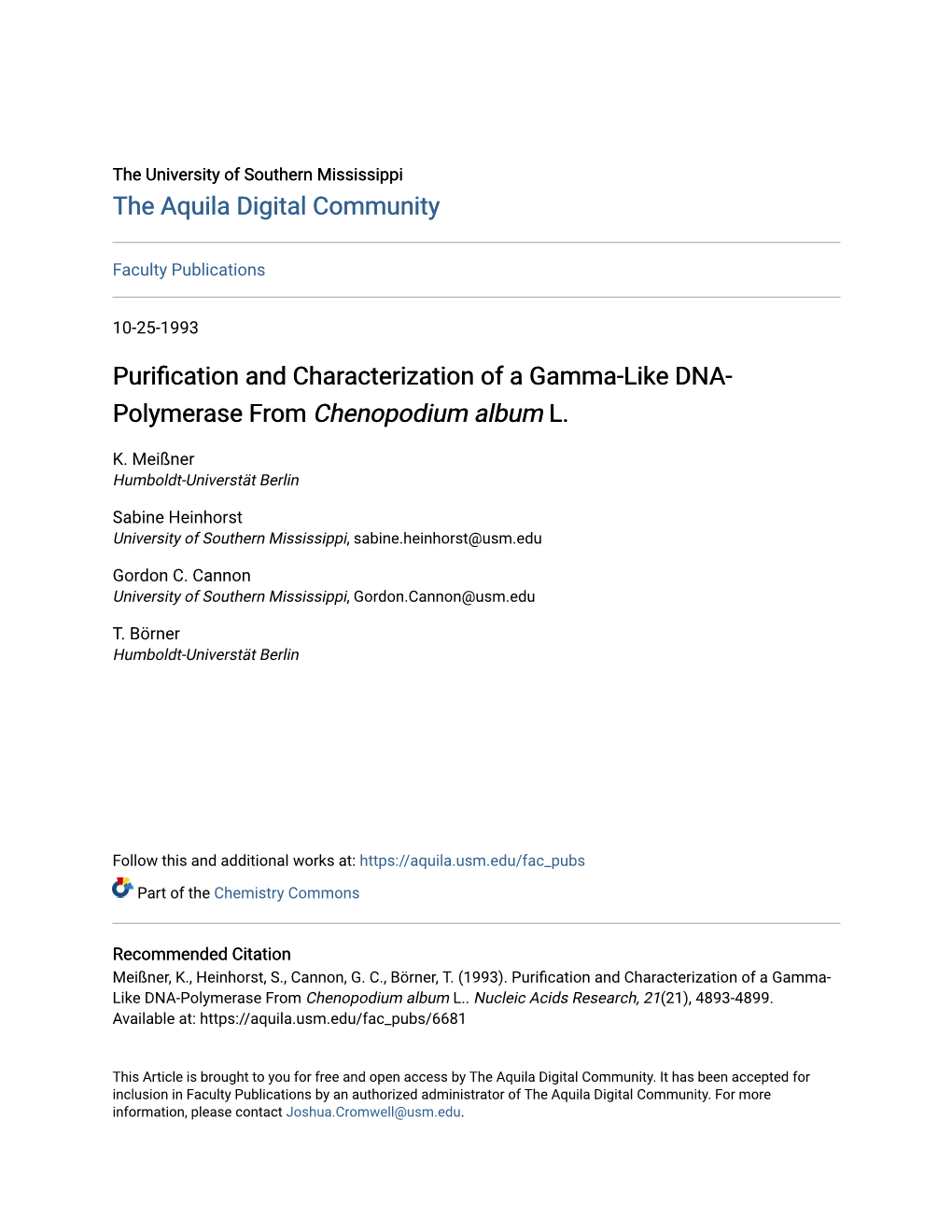 Purification and Characterization of a Gamma-Like DNA-Polymerase