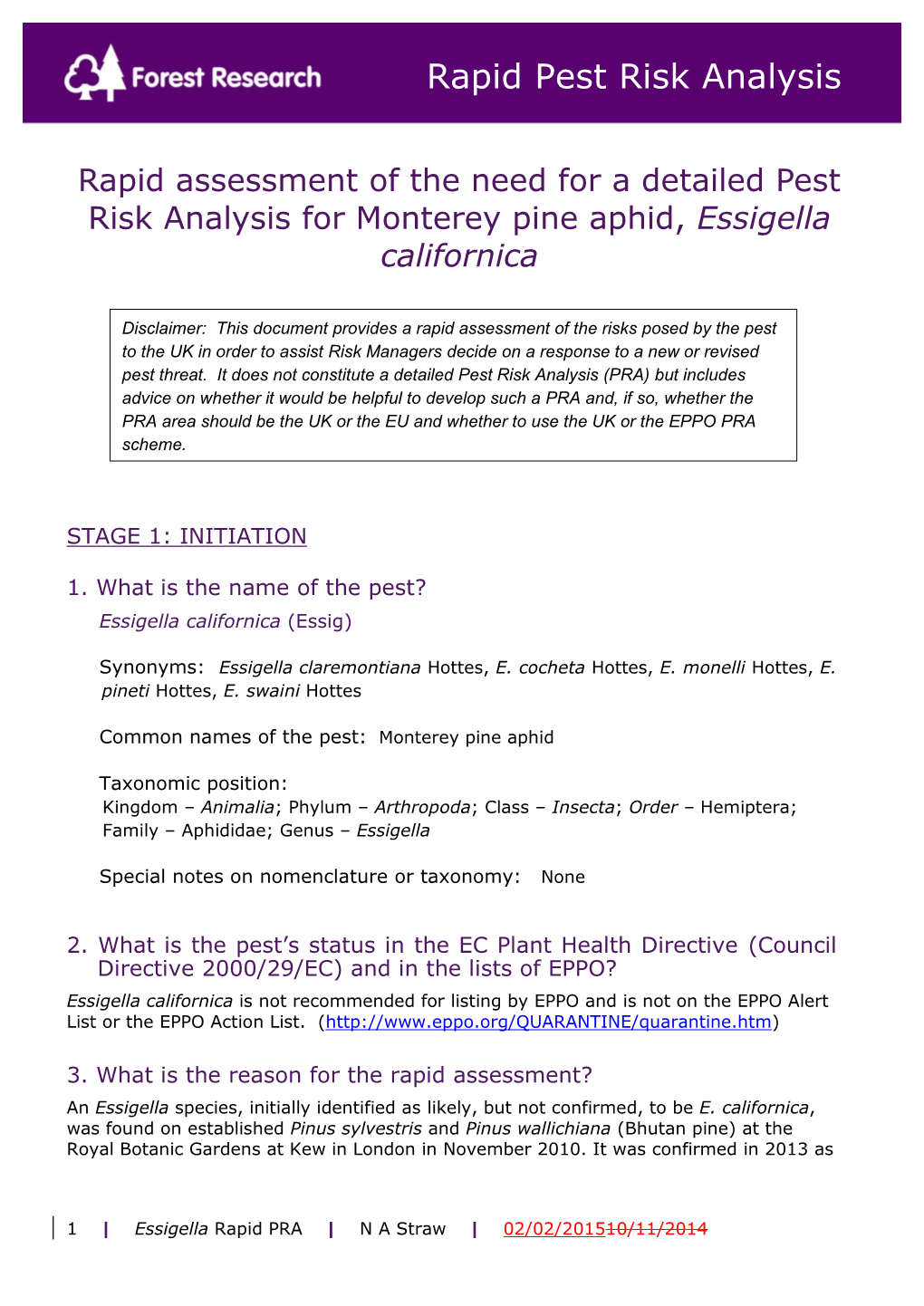 Rapid Pest Risk Analysis