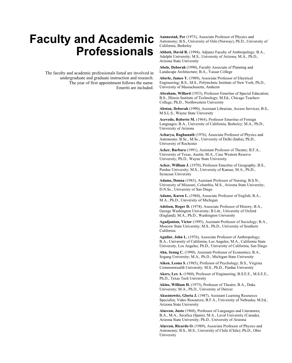 Faculty and Academic Professionals Listed Are Involved in Landscape Architecture; B.A., Vassar College Undergraduate and Graduate Instruction and Research