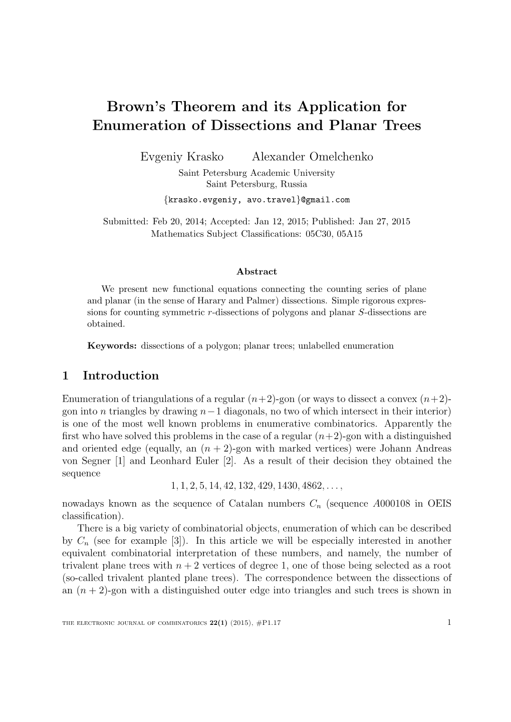 Brown's Theorem and Its Application for Enumeration of Dissections And