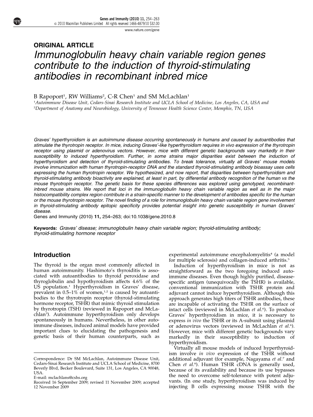 Immunoglobulin Heavy Chain Variable Region Genes Contribute to the Induction of Thyroid-Stimulating Antibodies in Recombinant Inbred Mice