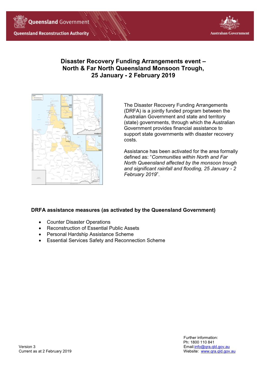 Disaster Recovery Funding Arrangements Event – North & Far North Queensland Monsoon Trough, 25 January