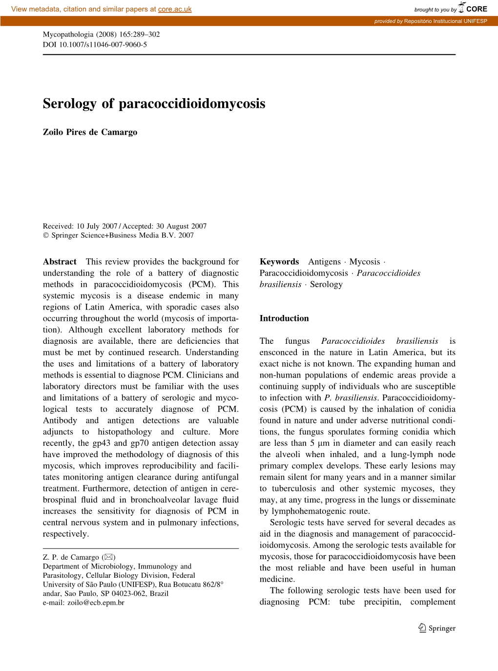 Serology of Paracoccidioidomycosis