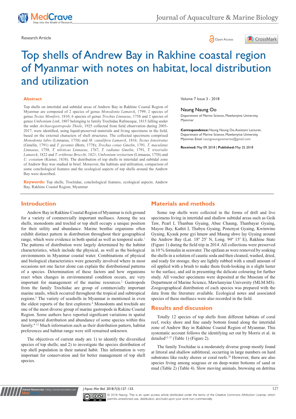 Top Shells of Andrew Bay in Rakhine Coastal Region of Myanmar with Notes on Habitat, Local Distribution and Utilization