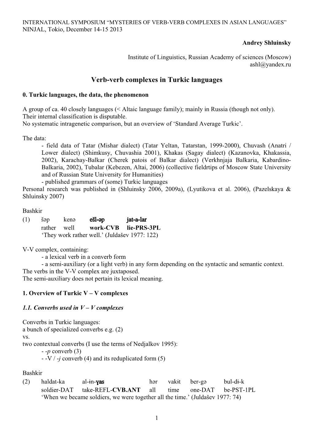 Verb-Verb Complexes in Turkic Languages