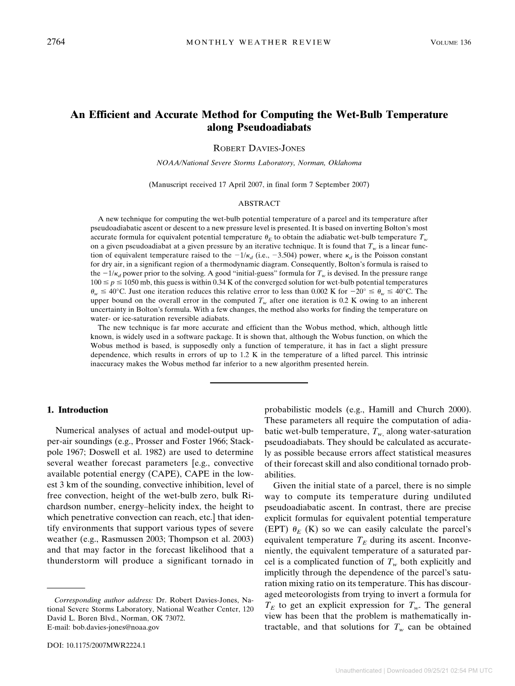 An Efficient and Accurate Method for Computing the Wet-Bulb Temperature Along Pseudoadiabats