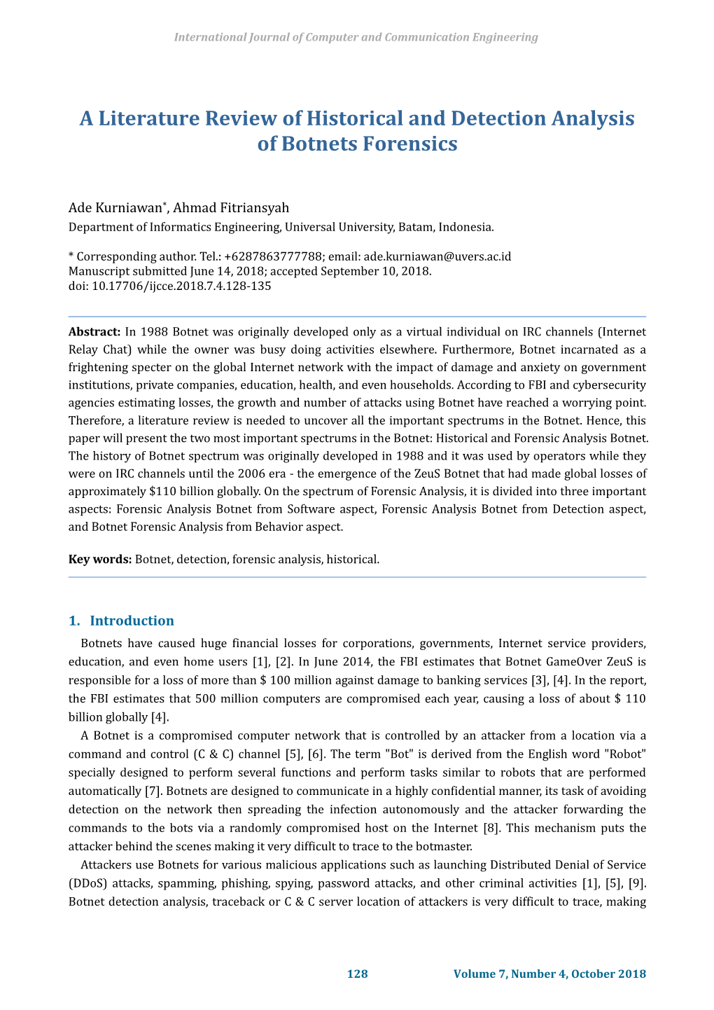 A Literature Review of Historical and Detection Analysis of Botnets Forensics