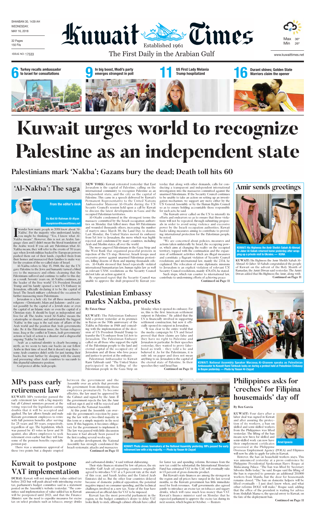 Kuwaittimes 16-5-2018.Qxp Layout 1
