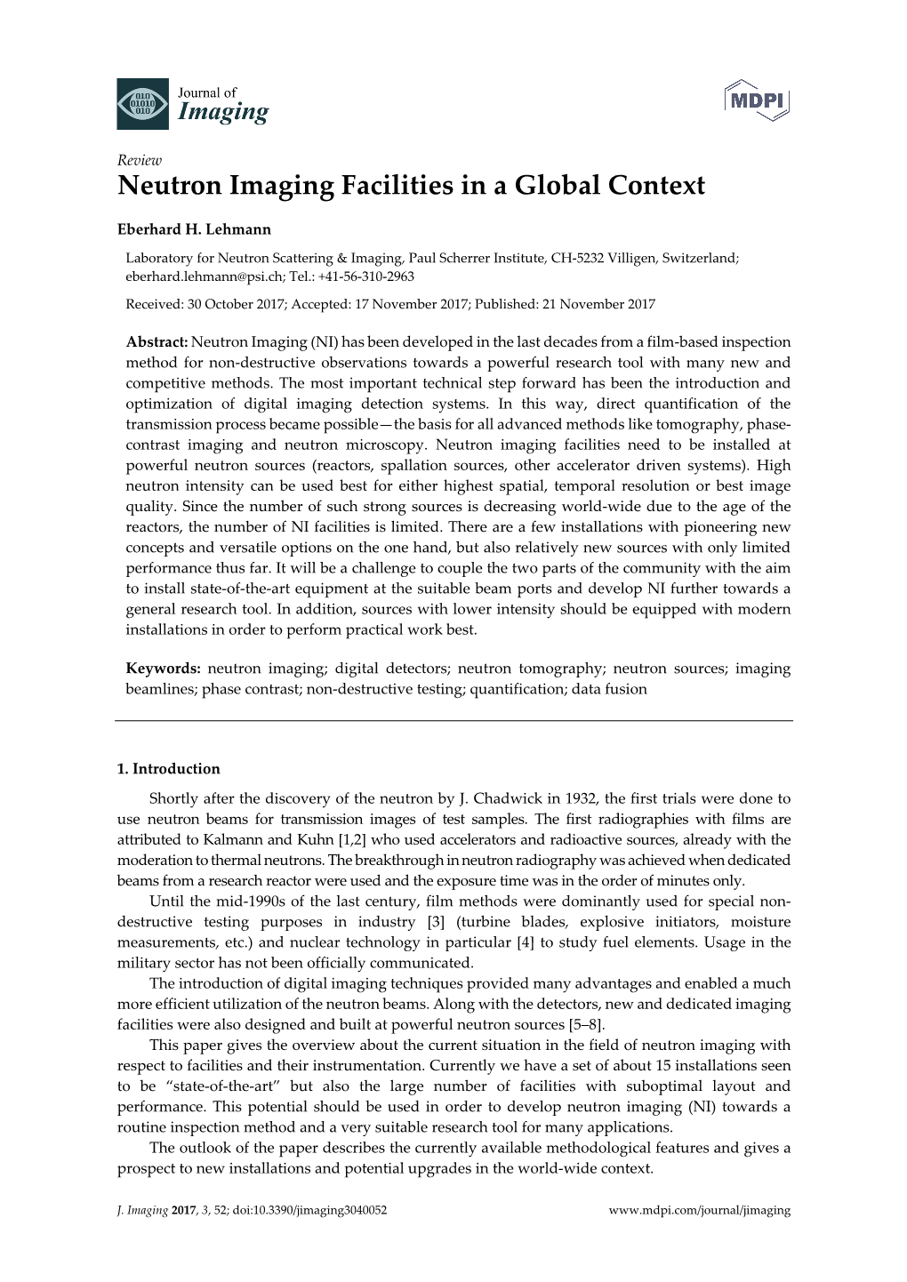 Neutron Imaging Facilities in a Global Context