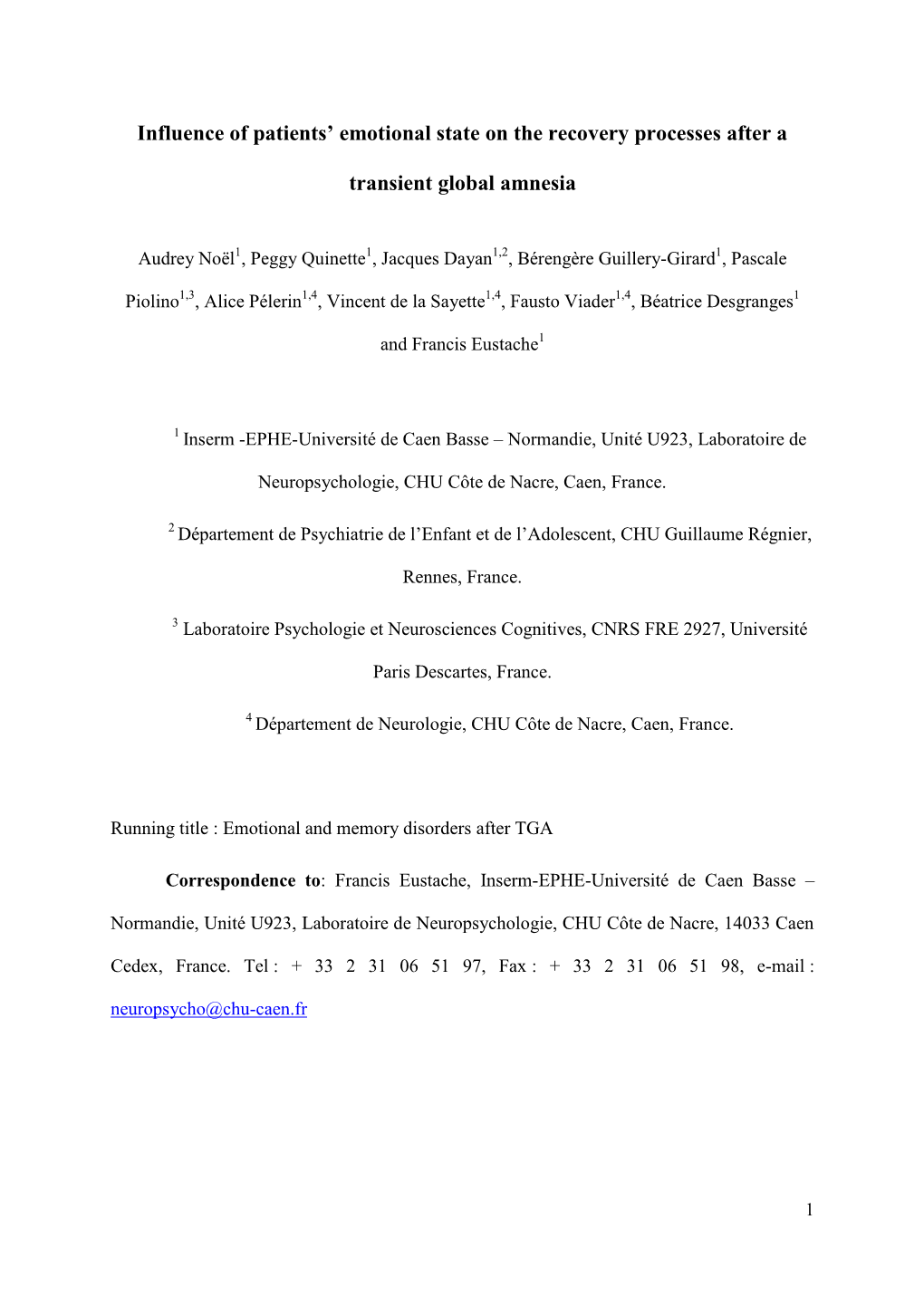 Influence of Patients' Emotional State on the Recovery Processes After A