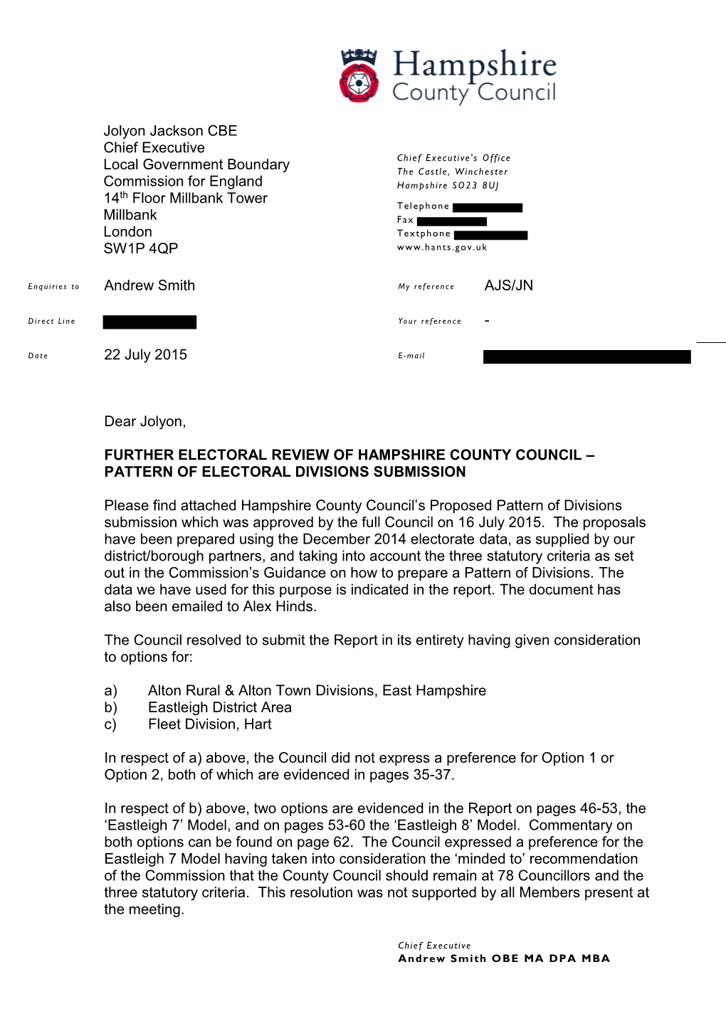 Hampshire County Council – Pattern of Electoral Divisions Submission