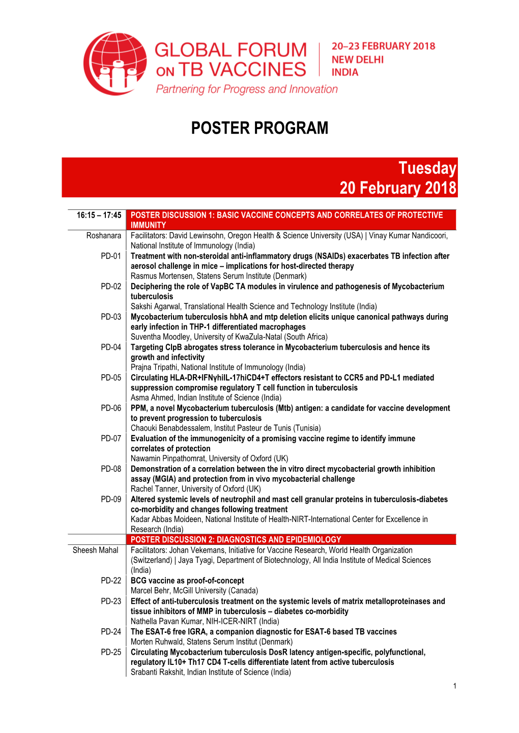 POSTER PROGRAM Tuesday 20 February 2018