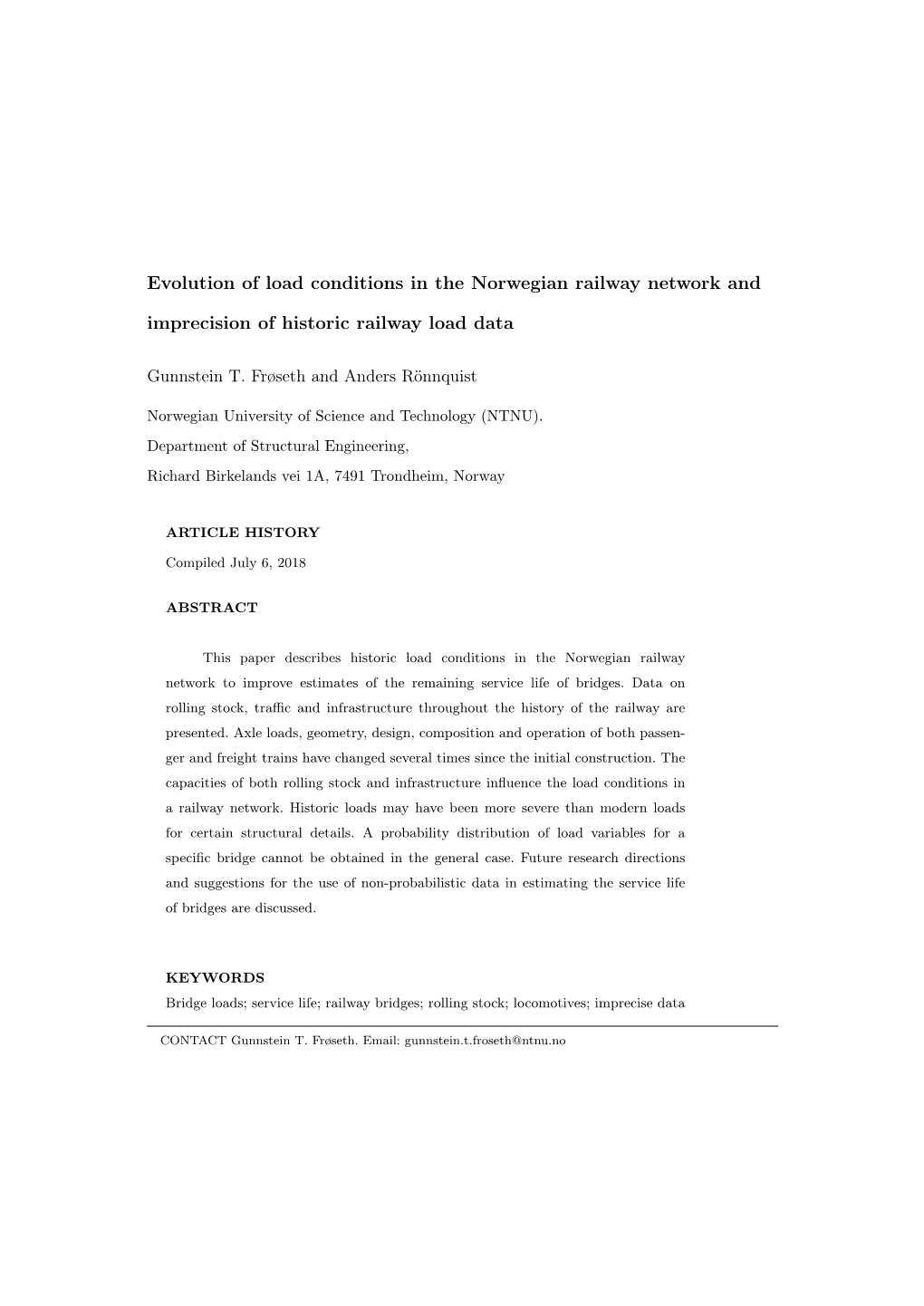 Evolution of Load Conditions in the Norwegian Railway Network and Imprecision of Historic Railway Load Data