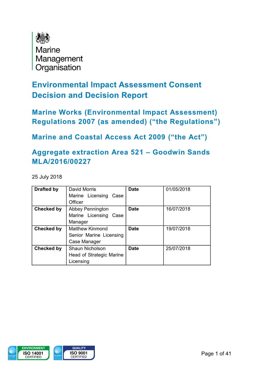 Environmental Impact Assessment Consent Decision and Decision Report