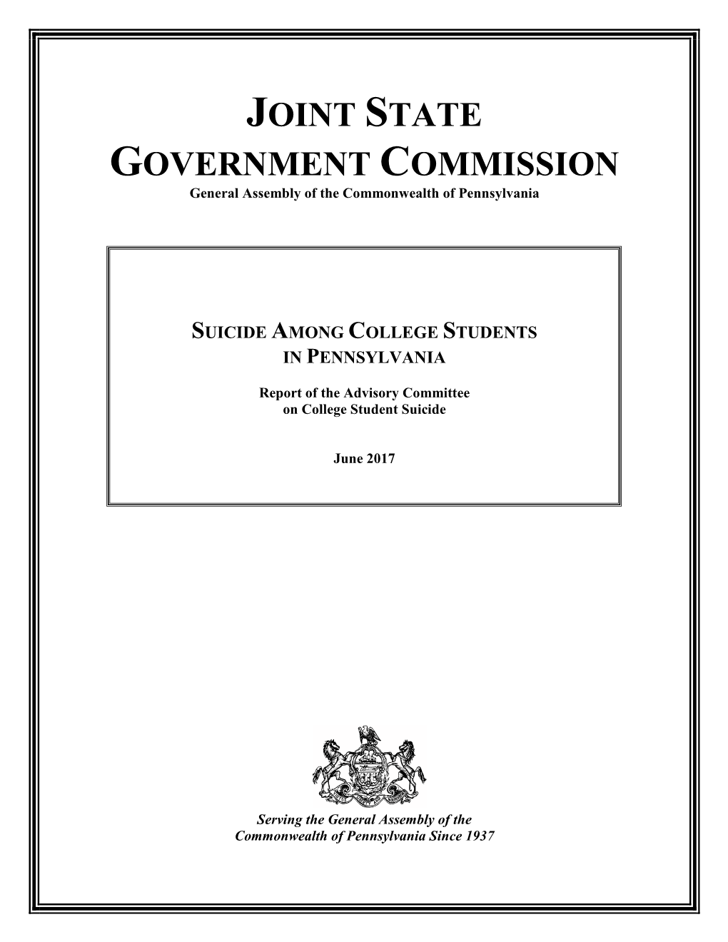 Report of the Advisory Committee on College Student Suicide