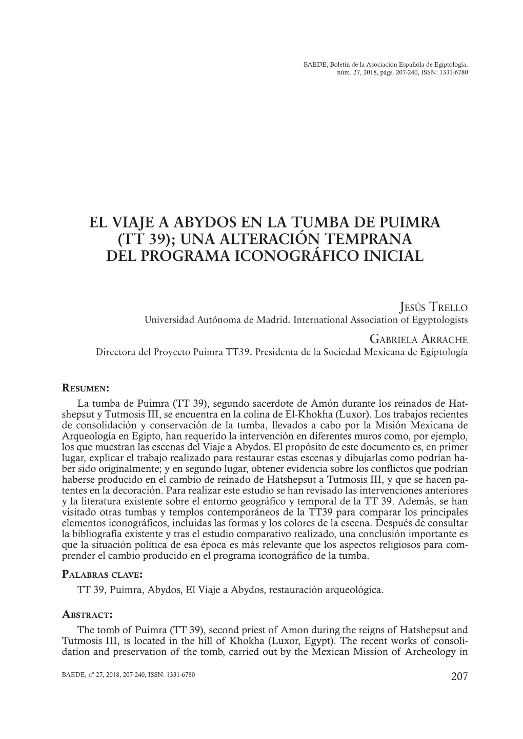 El Viaje a Abydos En La Tumba De Puimra (Tt 39); Una Alteración Temprana Del Programa Iconográfico Inicial