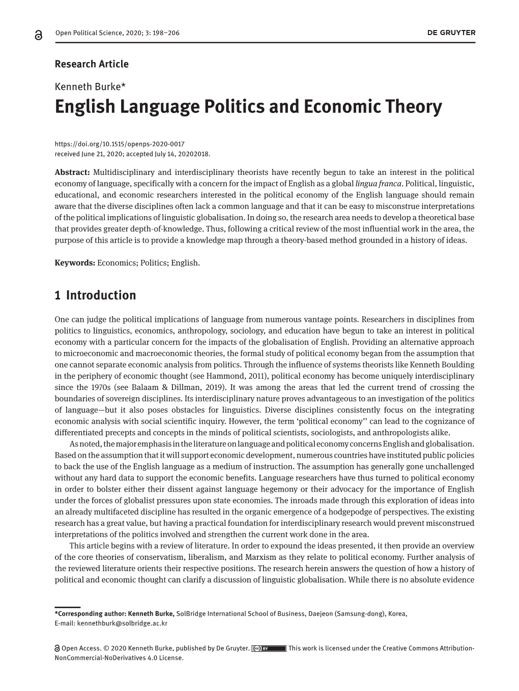 English Language Politics and Economic Theory