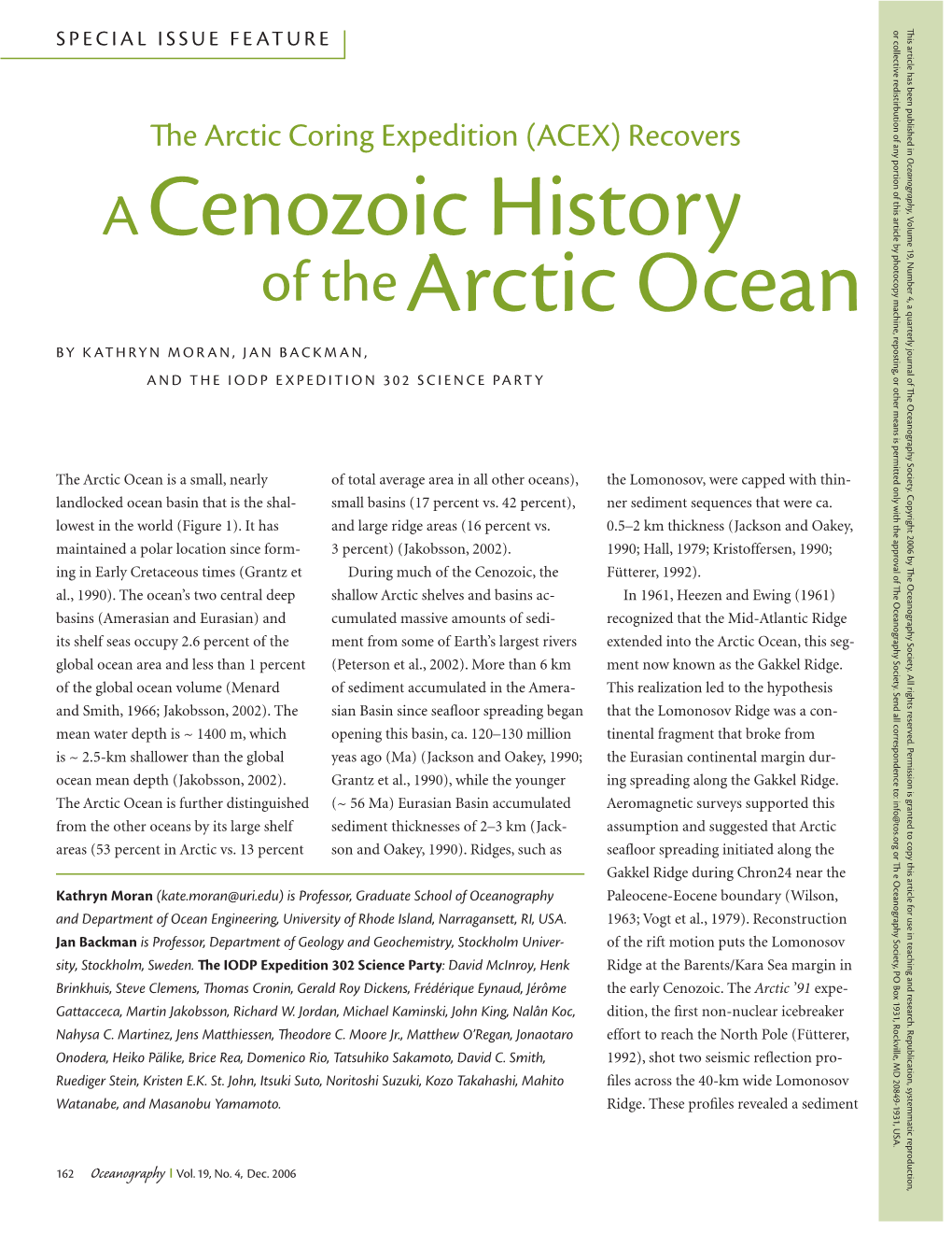 A Cenozoic History of the Arctic Ocean