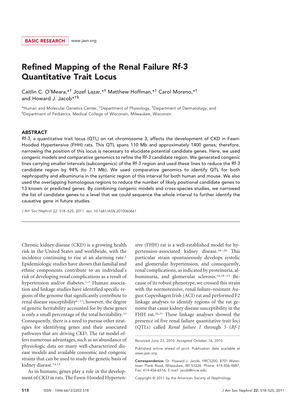 Refined Mapping of the Renal Failure Rf-3 Quantitative Trait Locus