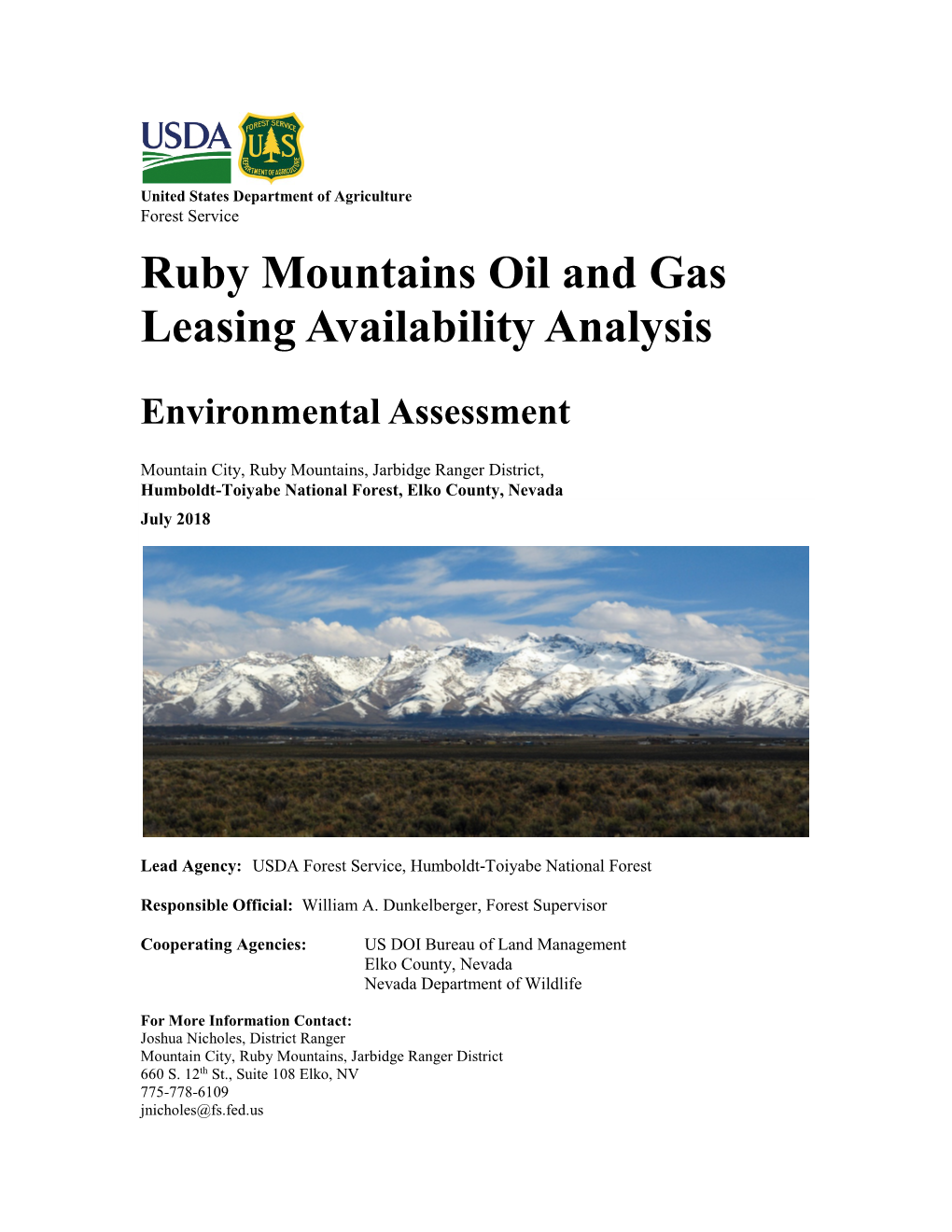 US Forest Service Ruby Mountains Oil and Gas Leasing Availability