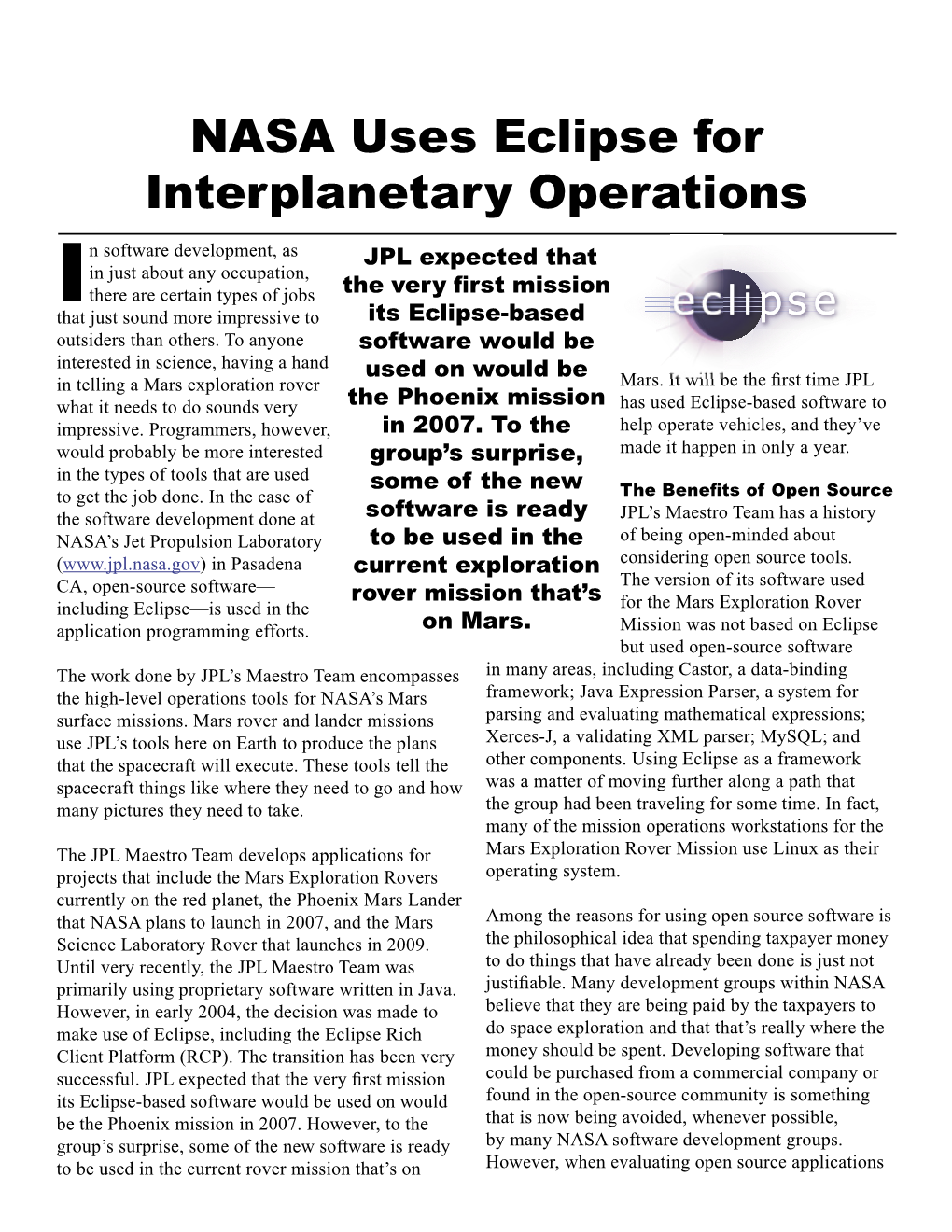 NASA Uses Eclipse for Interplanetary Operations