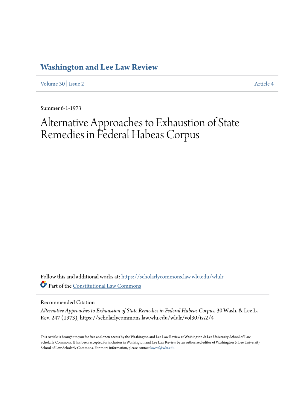 Alternative Approaches to Exhaustion of State Remedies in Federal Habeas Corpus