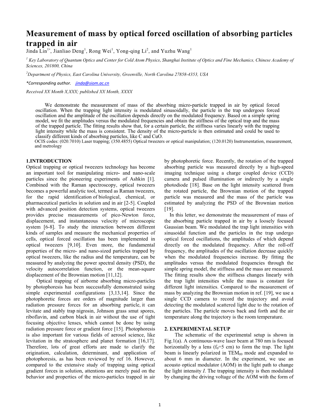 Measurement of Mass by Optical Forced Oscillation of Absorbing