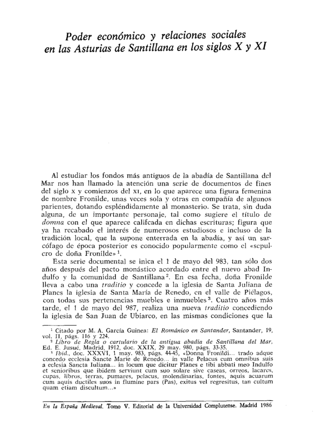 Poder Económico Y Relaciones Sociales En Las Asturias De Santillana En Los Siglos X Y XI