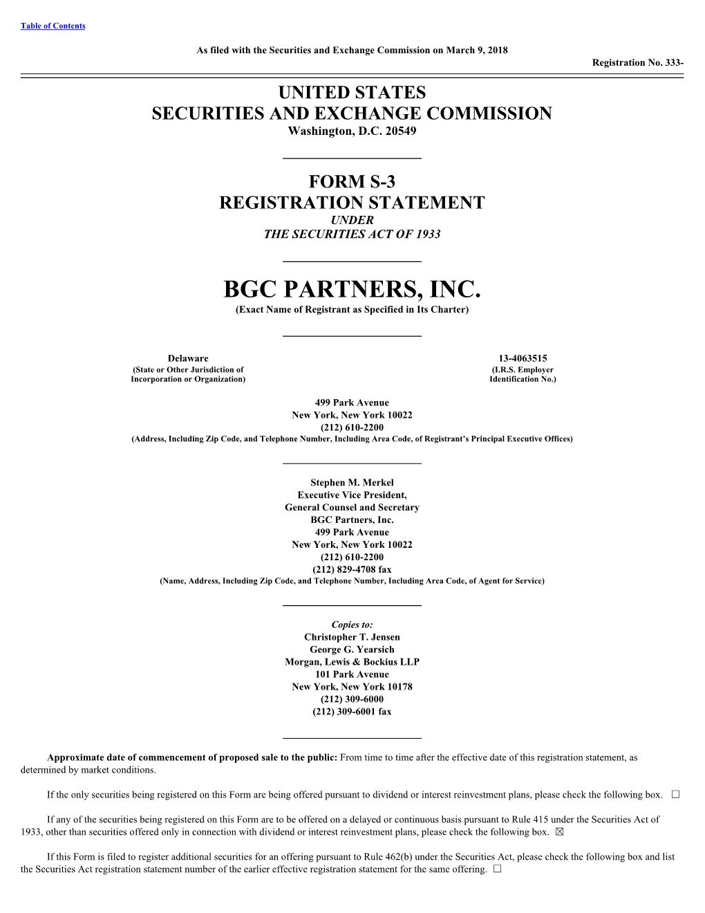 BGC PARTNERS, INC. (Exact Name of Registrant As Specified in Its Charter)