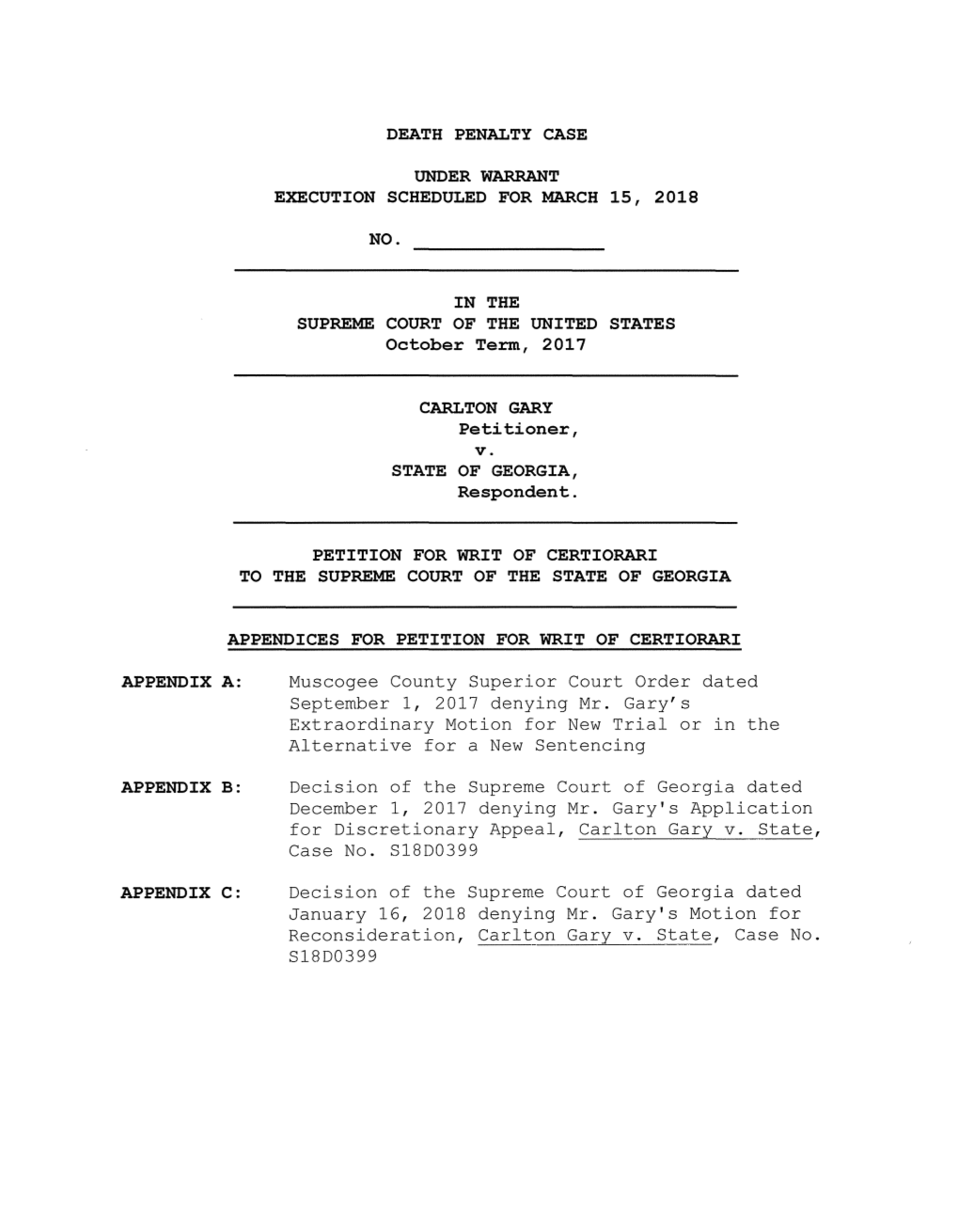 Muscogee County Superior Court Order Dated September 1, 2017 Denying Mr