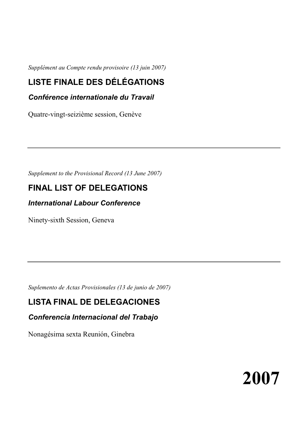 Final List of Delegations