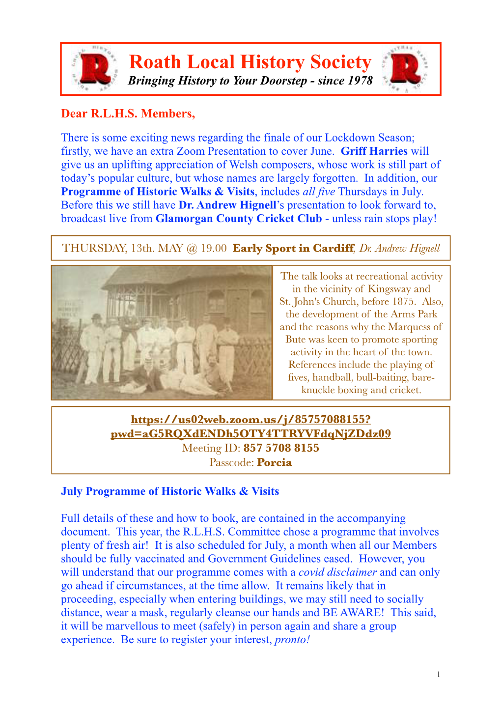 R.L.H.S. 41 May 2021 E-Newsletter