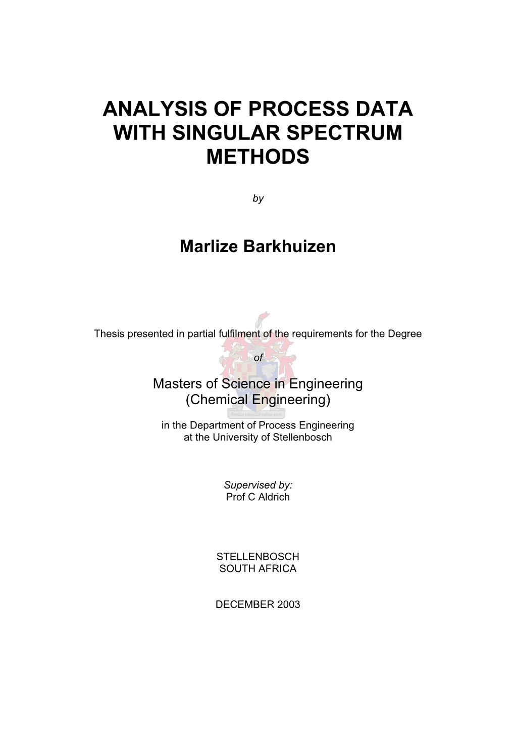 Analysis of Process Data with Singular Spectrum Methods