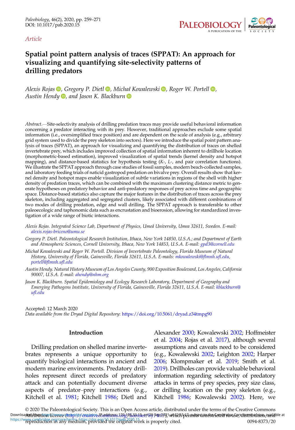 Spatial Point Pattern Analysis of Traces (SPPAT): an Approach for Visualizing and Quantifying Site-Selectivity Patterns of Drilling Predators