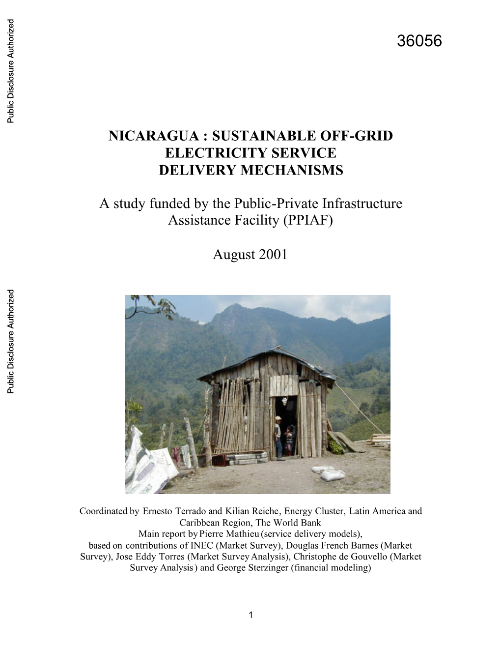 Nicaragua : Sustainable Off-Grid Electricity Service Delivery Mechanisms