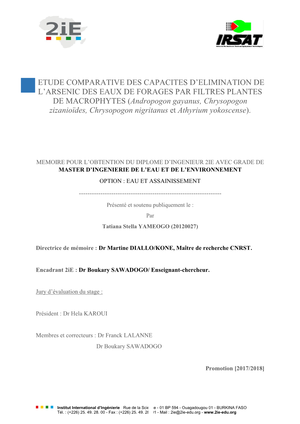 Etude Comparative Des Capacites D'elimination De L