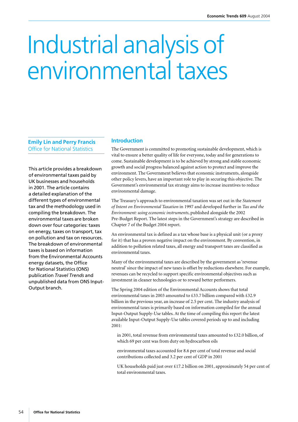 Industrial Analysis of Environmental Taxes