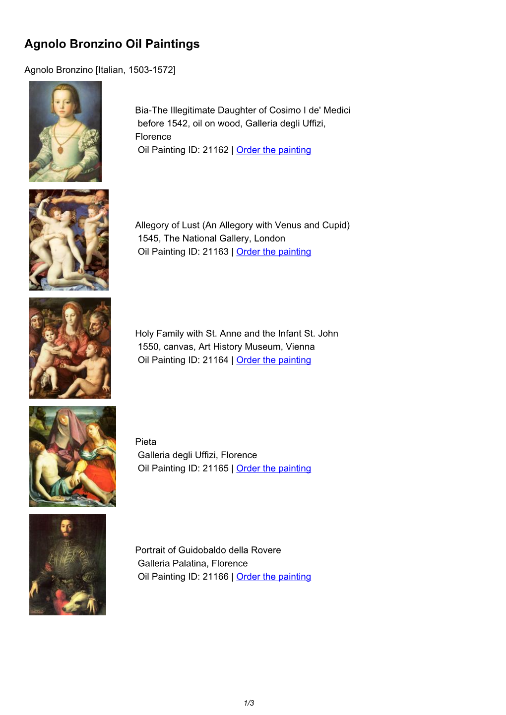 Agnolo Bronzino Oil Paintings