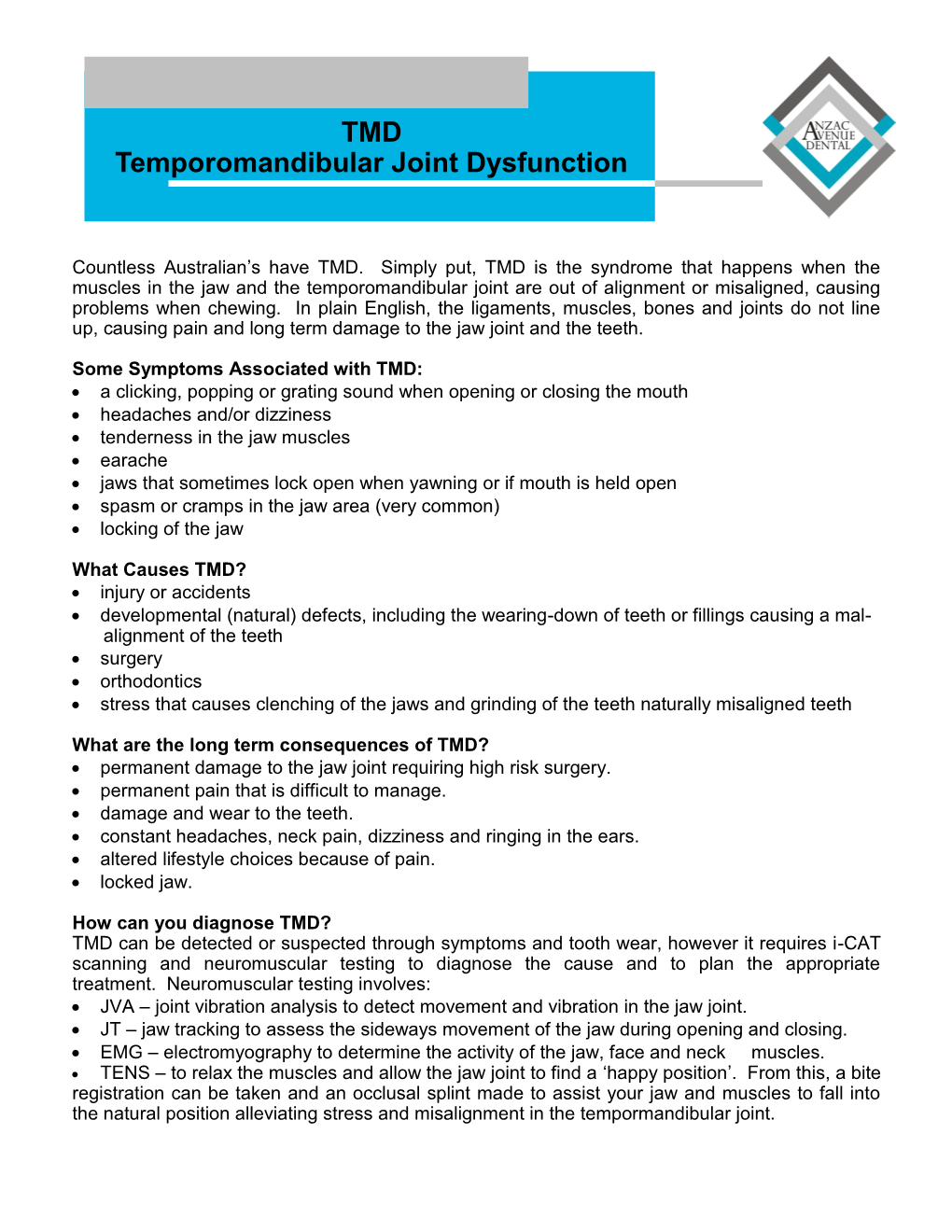 TMD Temporomandibular Joint Dysfunction