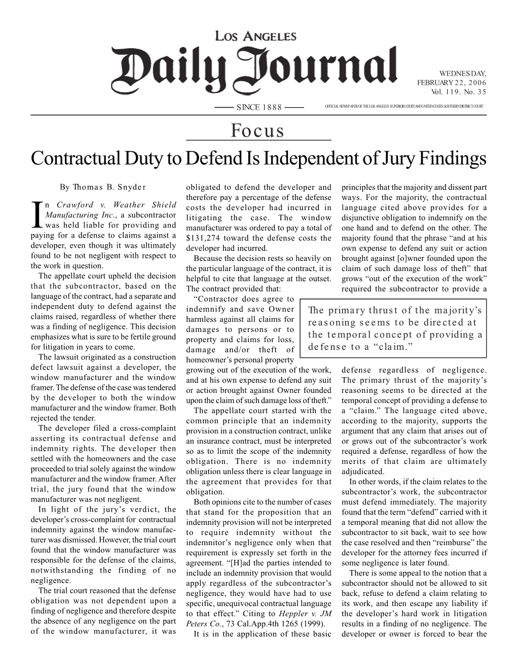 Contractual Duty to Defend Is Independent of Jury Findings