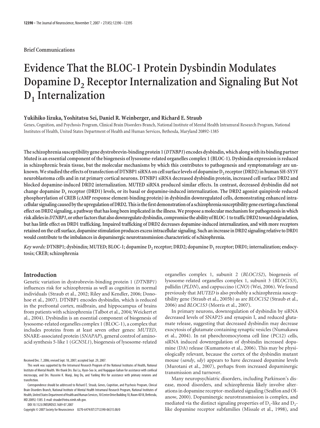 Evidence That the BLOC-1 Protein Dysbindin Modulates Dopamine D2