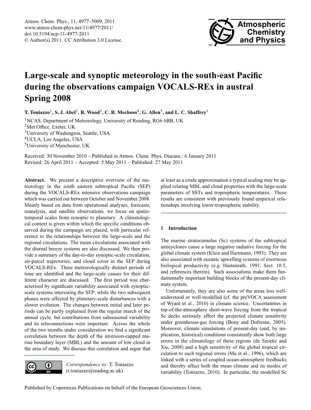 Large-Scale and Synoptic Meteorology in the South-East Pacific