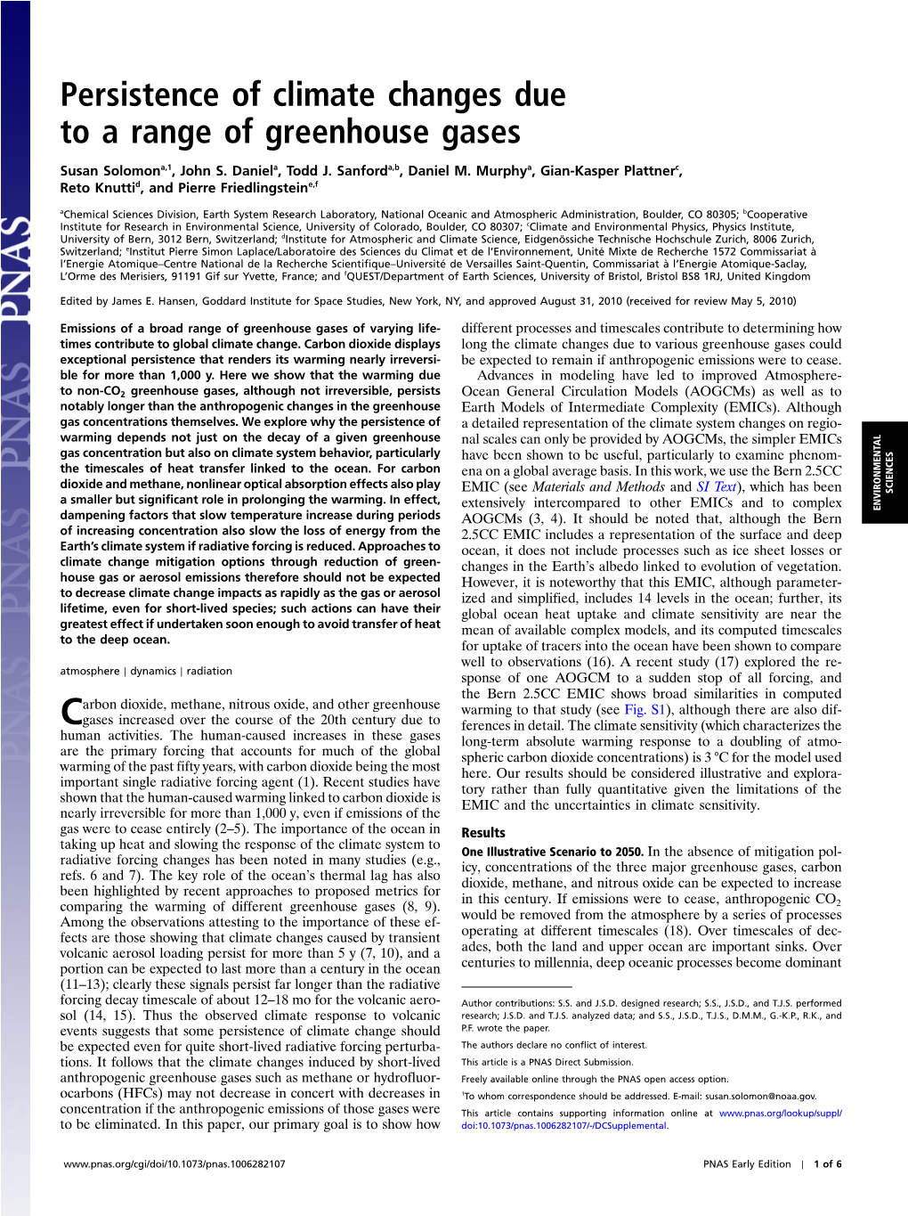 Persistence of Climate Changes Due to a Range of Greenhouse Gases