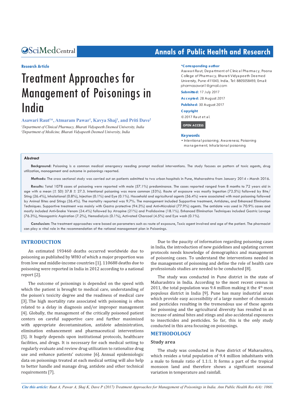 Treatment Approaches for Management of Poisonings in India