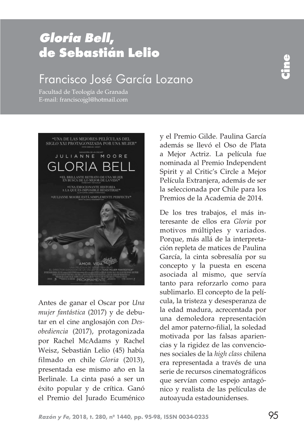 Gloria Bell, De Sebastián Lelio Francisco José García Lozano