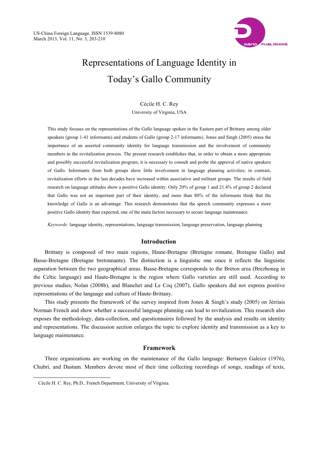 Representations of Language Identity in Today's Gallo Community