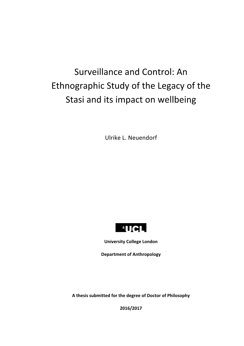 Surveillance and Control: an Ethnographic Study of the Legacy of the Stasi and Its Impact on Wellbeing