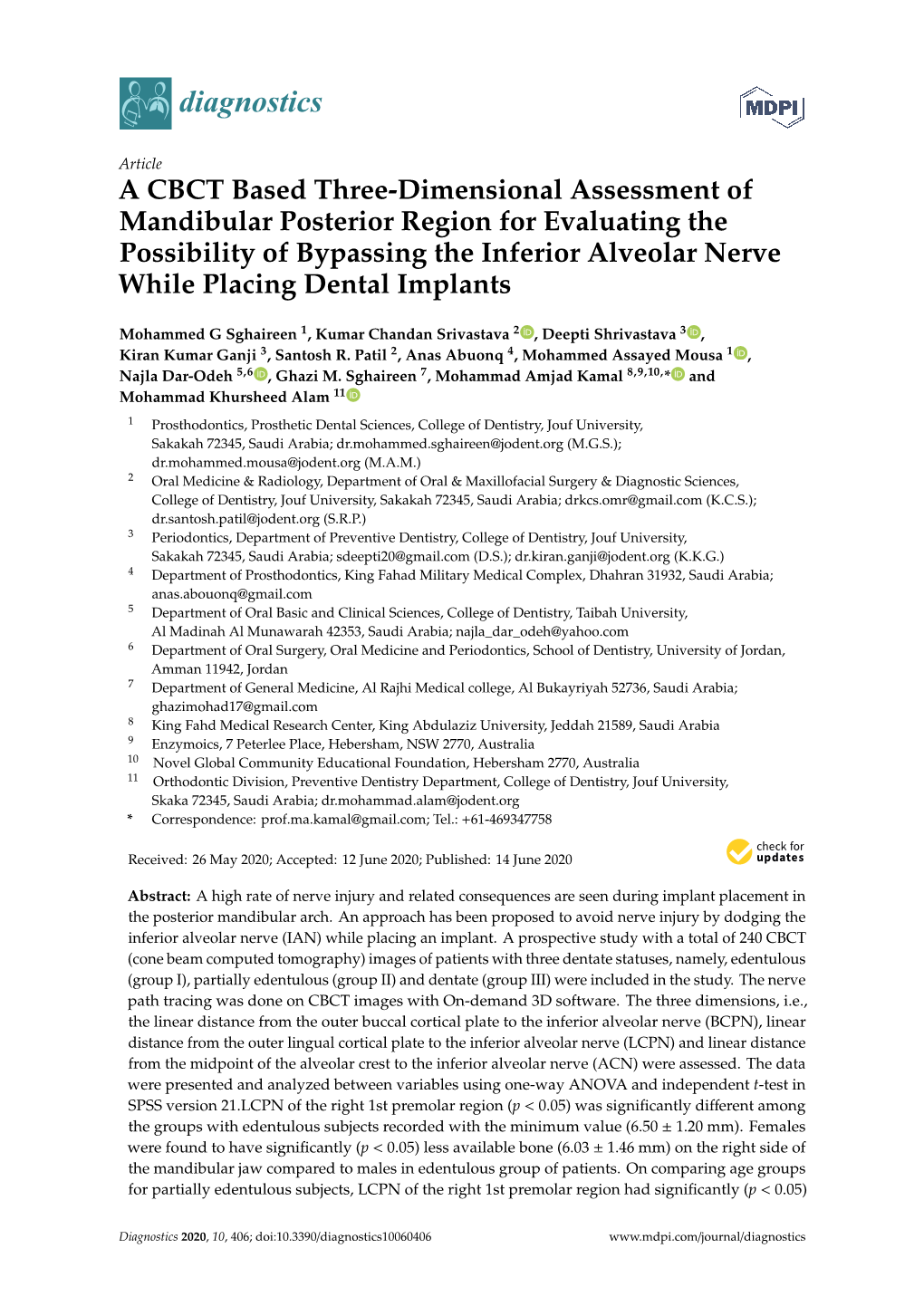 A CBCT Based Three-Dimensional Assessment of Mandibular