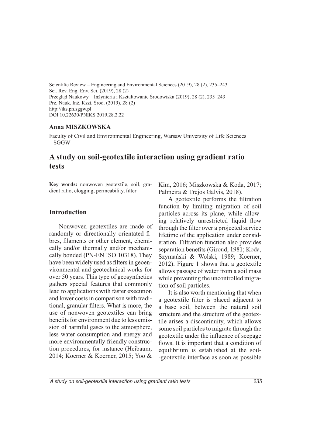 A Study on Soil-Geotextile Interaction Using Gradient Ratio Tests