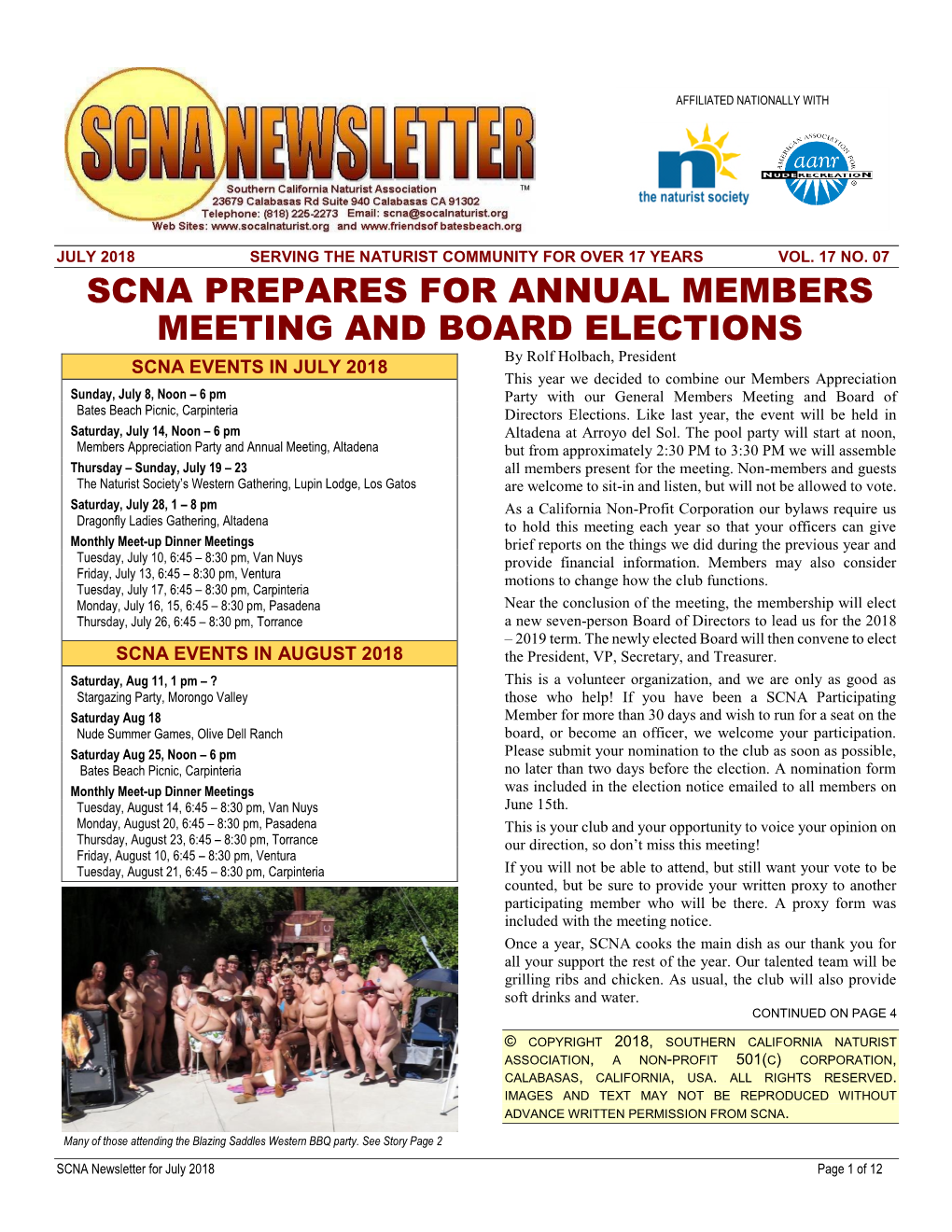 SCNA Newsletter for July 2018